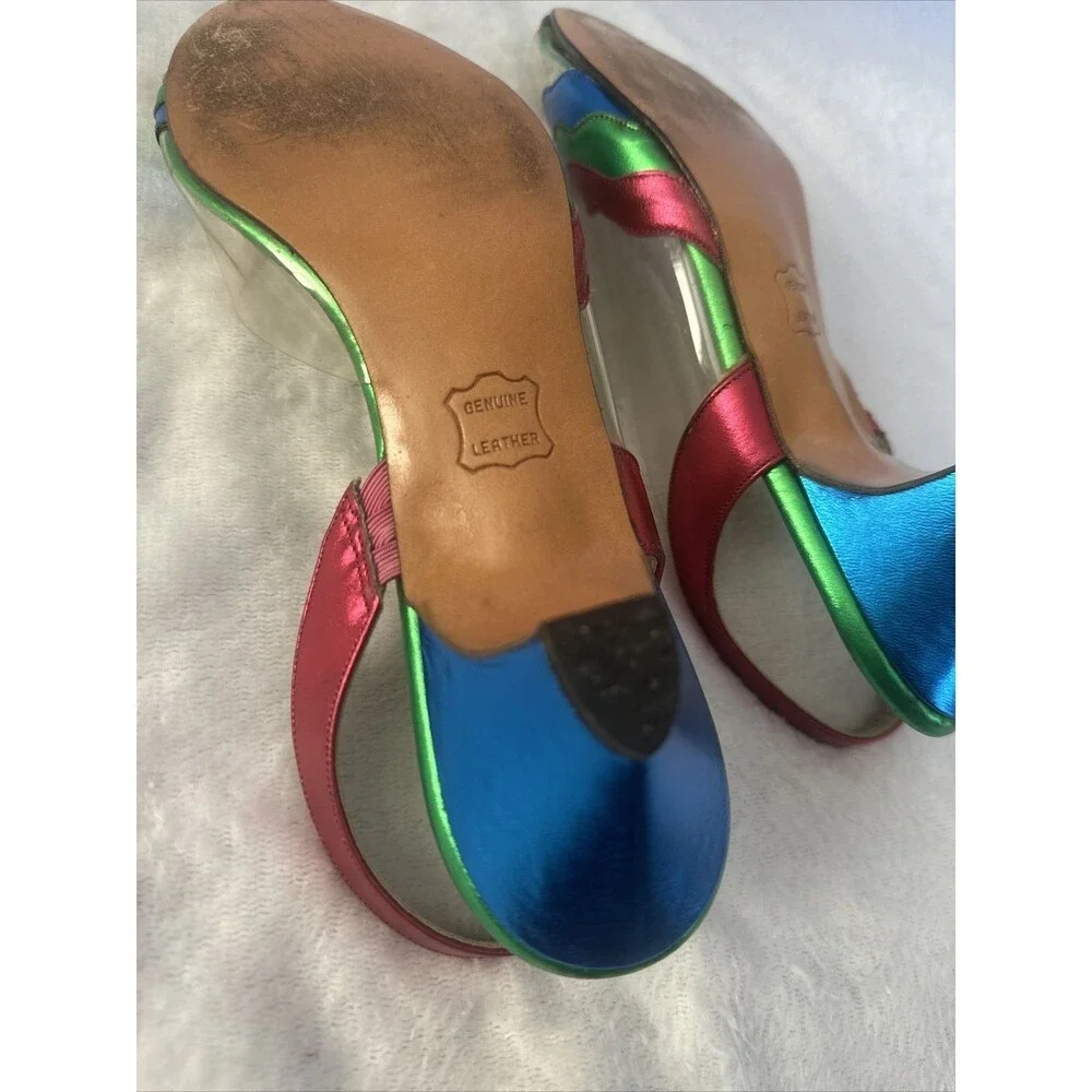 VINTAGE Amano Shoreline Royal Blue Stardust Open Toed Pump Dress Shoes 7 SS